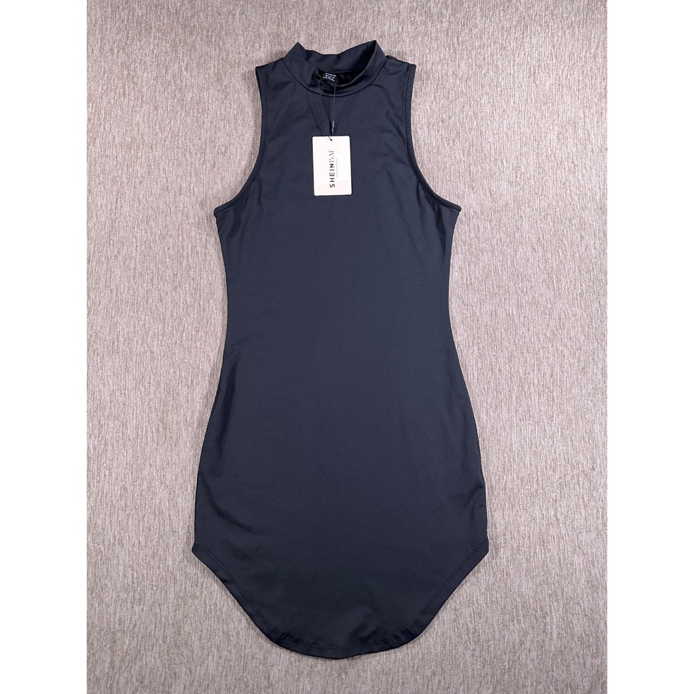 SHEINBAE Women Black Mock Neck Sleeveless Bodycon Mini Dress S